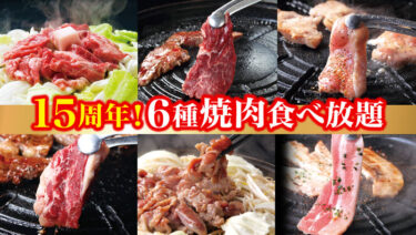 《もうすぐ15周年記念!》６種焼肉食べ放題！3,880円→クーポンご利用で2,980円（税込3,278円）